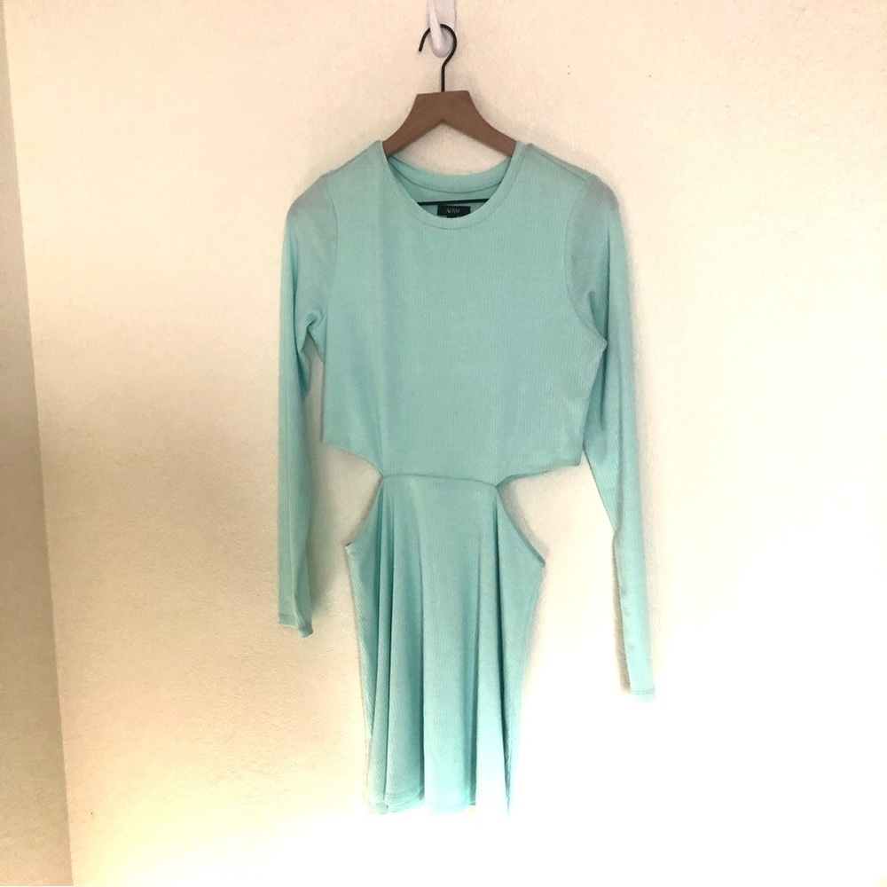 AFRM Cutout Ribbed Mini Dress Mint M - Picture 4 of 6